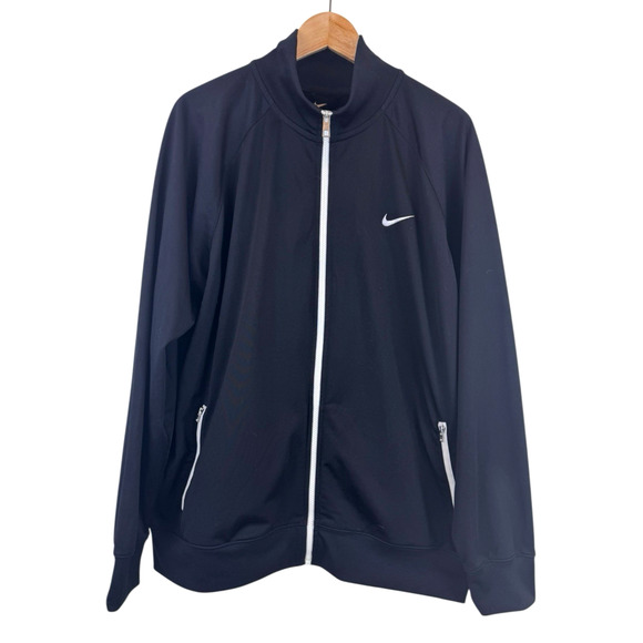 Nike Full Zip Track Jacket Men XL‎ Black Embroidered Swoosh Windbreaker Varsity - Picture 1 of 7